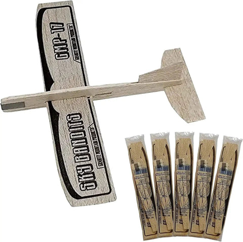 Balsa Wood Airplane Glider Kit Pack Of 6 For Kids with one assembled plane and five packaged DIY model planes.