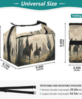 Cowboy Desert Themed Insulated Lunch Bag Tote showing dimensions, with cowboy graphic, leakproof, reusable and foldable design.