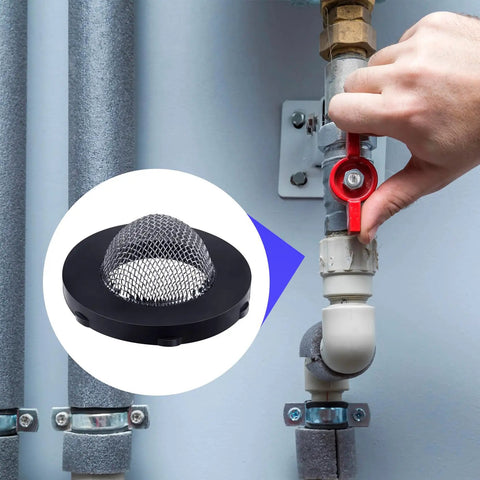 20 Pack Stainless Steel Hose Filter Washers With Screen Inlet Strainer For 3/4 Inch Garden Hose Connector And 5/8 Inch Washing Machine, Pro Grade Inline Water Filter Set, shown in use on plumbing setup.