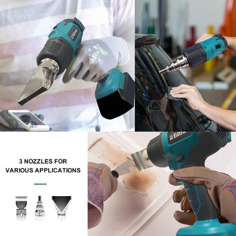 Cordless Heat Gun For 18V LXT Batteries, 2 Temp Settings Up To 932F, Includes 3 Nozzles, shown in different craft uses