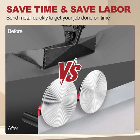 Comparison of metal before and after bending with Two Station Disc Sheet Metal Bender for DIY Roof Projects, Quick Setup Hand Bending Tool