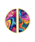 2 Pack Psychedelic Rainbow Fluid Art Cabinet Handles With 3 Inch Center Hole Semicircle Drawer Pulls, Gold Solid Zinc Alloy Hardware