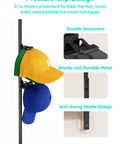Pressure clip design of Heavy Duty Metal Hat Organizer For Baseball Caps Over The Door Cap Rack showing three caps.
