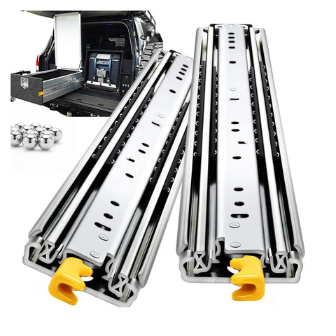 Heavy Duty 12 Inch Side Mount Drawer Slides Full Extension Double Row Ball Bearing Cabinet Hardware Cold Rolled Steel with yellow end.