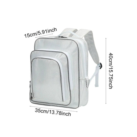 Heckuva Heavy Duty Clear PVC Tool Backpack Anti Static Engineer Gear Bag Transparent Technician Rucksack featuring dimensions 15.75 x 13.78 x 5.91 inches.