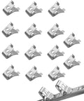 14 Piece Adjustable Shelf Clips Heavy Duty Rack Brackets Rust Resistant Anti Wobble Mounts For Wire Shelving Kitchen Cabinets on a display.