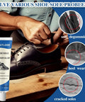 Shoe Sole Repair Glue For Heel Wear And Cracking in use on leather shoe, demonstrating adhesive application on degluing area