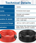 10AWG Solar Extension Cable 5 Ft 2 Pack Red And Black PV Wire With Solar Connectors, 84-Strand Tinned Copper, Technical Details