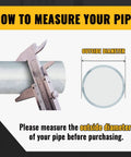 Diagram showing how to measure the outside diameter of a pipe with a caliper for accurate sizing before purchasing.
