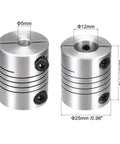 Two Pack Aluminum Helical Beam Motor Shaft Coupler Five Mm To Twelve Mm Bore, silver, 30mm length, for DIY pros.