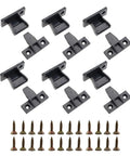 6 Pairs 48mm Black Plastic Stud Connectors Quick Release Furniture Panel Brackets With Screws For Wall Cladding Partitions And Cabinet Panels No Fuss Snap In Durable One Piece Molded Plastic Construction, showing six pairs of brackets with screws.