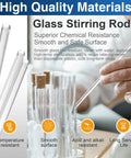 12 Pieces Pro-Grade Borosilicate Glass Stirring Rods Set, 6 Inch By 5 mm Round End, Heavy Duty Lab And Kitchen Stirring Rods With High Heat Resistance Up To 297 Degrees Fahrenheit, Ideal For Experiments And Cooking. 6-inch borosilicate glass rods for lab and kitchen use