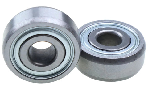 Cam Follower Bearing For Agricultural Machinery With One Half Inch Bore And One Point Five Inch Outer Diameter And Width Zero Point Five Six Seven Inches 202KRR7 Needle Roller Bearing Heavy Duty For Smooth Operation, side view of two bearings