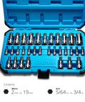 Open case of 32-Piece Hex Bit Socket Set With Metric And SAE Sizes, Drop-Forged S2 Steel Bits, Chrome Plated Chrome Vanadium Sockets