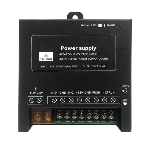 Black power supply component for All In One Door Access System Kit With Fingerprint, RFID Card And Password Entry, 600Lb Magnetic Lock.