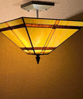 14 Inch Tiffany Style Stained Glass Mission Flush Mount Ceiling Light 2 Light Antique Lamp for Living Room Hallway Kitchen Entryway Hardwired E26 LED CFL Compatible