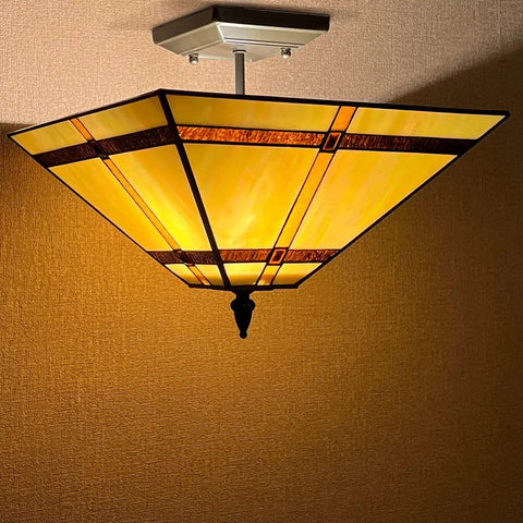 14 Inch Tiffany Style Stained Glass Mission Flush Mount Ceiling Light 2 Light Antique Lamp for Living Room Hallway Kitchen Entryway Hardwired E26 LED CFL Compatible