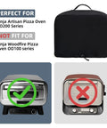 Waterproof MO201 Pizza Oven Cover with compatibility chart shown next to two different Ninja pizza ovens.