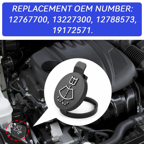 Windshield Washer Fluid Reservoir Cap Replacement For Cars And SUVs Fits Chevrolet Camaro Equinox Malibu Cruze Impala Corvette Silverado And More Easy Install Wiper Bottle Cover installed on engine