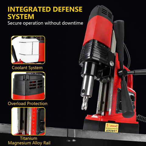 Heavy Duty Magnetic Drill Press With Powerful 1550W Motor For Metal Surface Applications showing integrated defense system features.