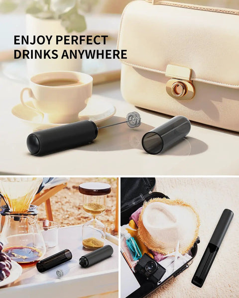 Rechargeable Handheld Milk Frother With Dual Coil Whisk Head Electric Coffee Frother Wand for travel and home use
