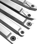 Premium Wood Lathe Turning Set Featuring Rust Proof Carbide Insert Blades And Heavy Duty Aluminum Handles For Smooth Woodworking Projects, close-up of carbide blades.