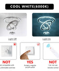 Dope Four Ring Crystal LED Chandelier With Adjustable Pendant Light In Chrome 6000K cool white, off and on comparison