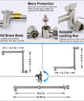 Diagram showing dimensions and features of 13-inch adjustable brass extension arm for all metal 10 inch rain shower head.