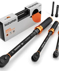 Six Piece Torque Wrench Set With One Half Inch Drive, Three Eighths Inch Drive, And One Quarter Inch Drive, Click Type Wrenches displayed