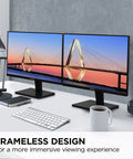 Dual setup of 24 Inch Full HD 1080p Monitor with 100Hz refresh rate on desk, narrow bezel, ideal for home office or workspace.