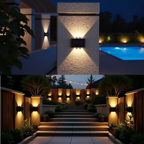 Up And Down Solar Fence Lights 2 Pack Waterproof Solar Step Lights Warm White Outdoor Deck Lighting Easy Install For Patio Yard Porch Shed Pool And Stairs Illumination, lighting stairs at night