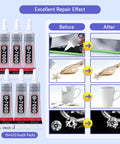 Clear Jewelry Glue 6 Pack 15ML B7000 Waterproof Adhesive For Rhinestones And DIY Projects, shown with repair examples