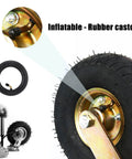 Kick Some Serious Weight With These Heavy Duty Swivel Caster Wheels Featuring Flat Free Solid Rubber Build Steel Hub And Precision Ball Bearings For Smooth Silent Glide And Rock Solid Reliability On Any Floor Or Cart Setup Easy Peasy, close-up of rubber tire and steel hub.