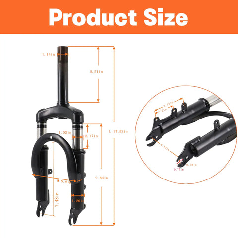 12 Inch Front Suspension Fork With Alloy Steel Holder dimensions for brake disc bikes, scooters, e-bikes, and motorcycles