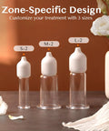 Electric Facial Cupping Set With Four Adjustable Modes And Twelve Speed Levels For Expert Lymphatic Drainage and Firm Skin Repair, three sizes of clear cups.