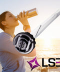 Woman drinking water with Top Notch 43W UV Replacement Bulb For UVMAX C D C4 D4 D Plus D4 Plus UV Systems overlay.