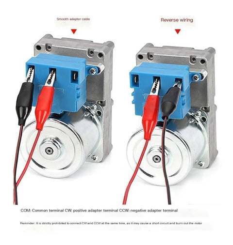 Straight Up Heavy Duty 220V AC Synchronous Gear Motor with wiring instructions for smooth connection and reverse wiring.