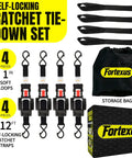 Hardcore Heavy Duty Retractable Ratchet Straps 1 Inch By 12 Feet Auto Tie Down With 1760 Lb Break Strength No Frills Cargo Hauler For Atv Trailer Motorcycle Pickup Truck Utv Kayak 4 Pack and storage bag.