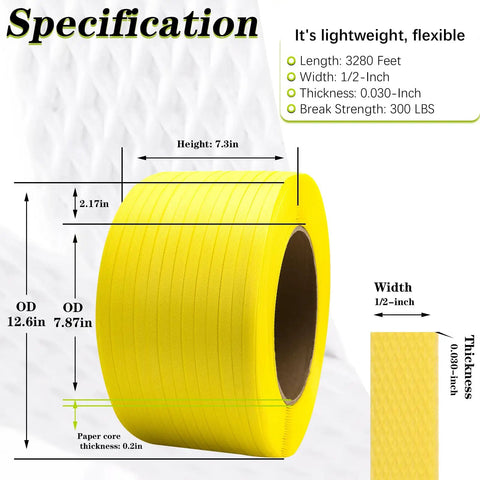 Heavy Duty Polypropylene Strapping Roll Yellow Pallet Packaging Banding Strap For Secure Shipping 3280 Feet Long specifications image