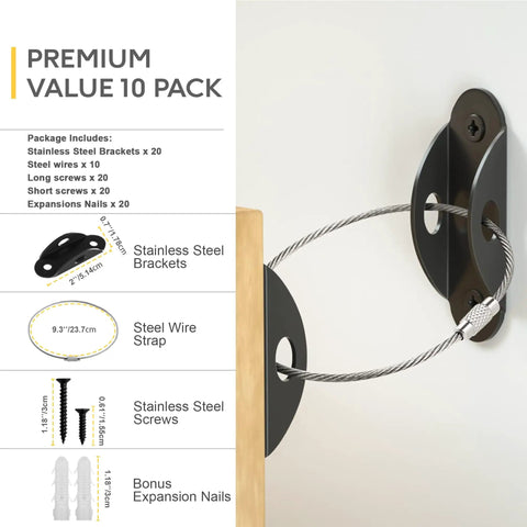 Heavy Duty Furniture Anchors 10 Pack Anti Tip Straps For Baby Proofing Up To 400 Lbs Earthquake Resistant Metal Wall Anchors displayed