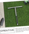 Stainless Steel Soil Sampler Probe With T Handle on artificial grass next to garden tools, for lawn care and soil testing.