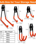 Heavy Duty Garage Hooks 10 Pack Steel Wall Mount Tool Hangers For Organizing Ladders Power Tools Shovels Ropes And Bulk Gear Rust Resistant Each Holds 40 Lbs When Properly Installed multi-size dimensions and weights chart