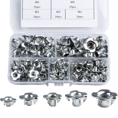 90 Pack Four Prong T Nuts Zinc Plated Steel Tee Nuts For Wood M5 M6 M8 Blind Captive Nut Kit With Storage Box