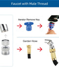 Garden Hose Adapter Kit With Faucet Aerator Key For Bathroom And Kitchen All In One Multi Thread Sink Swivel Faucet Aerator Adapter To Connect Garden Hose Chrome Finish, brass adapter and key