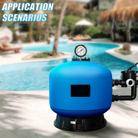 Pool setup with Start and Clean Filter Pressure Gauge 0-60 Psi, 2 Inch Dial, One Quarter Inch NPT, stainless steel lower mount by a pool