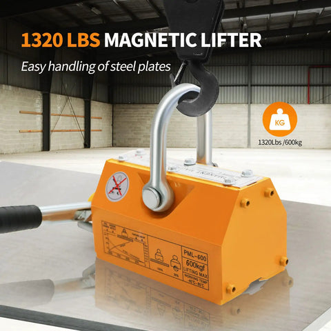 1320 Lbs Magnetic Lifter With Release Lever, 600Kg Neodymium Lifting Magnet shown in factory setting