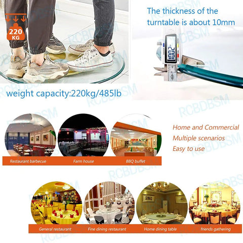 Rotating Glass Lazy Susan Turntable For 24 To 47 Inch Tables, 360 Degree Tabletop Serving Plate with 10mm glass thickness and uses.