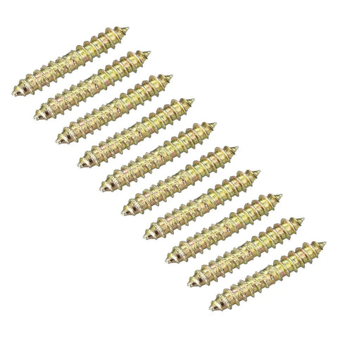 96 Pieces 4x11mm Hanger Bolts Double Ended Self Tapping Dowel Screws For DIY Woodworking, gold finish, arranged in two rows
