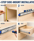 60 Inch Beefy Heavy Duty Drawer Slides With Full Extension Ball Bearing 500Lb Capacity Per Pair Ultra Solid Steel Build Smooth Silent Operation 76mm Rail Width Durable Hardware For Cabinets side-mount install steps