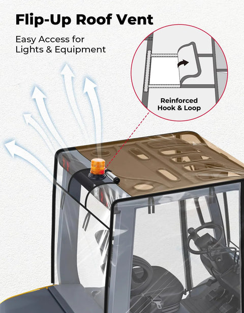KEMIMOTO forklift rain cover with rear window; clear PVC cab enclosure, 0.5mm film, anti-UV, fits up to 6000 lb